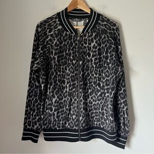 Lisa Rinna Collection QVC Leopard Print Black Gray Stretch Bomber Jacket NEW